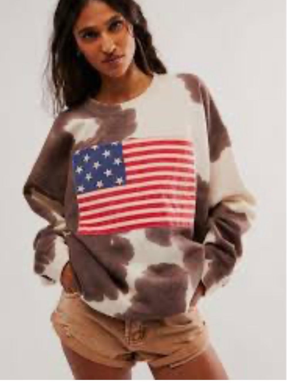 Tricia Fix Brown and Cream Tie-Dye Sweatshirt with Flag Graphic
